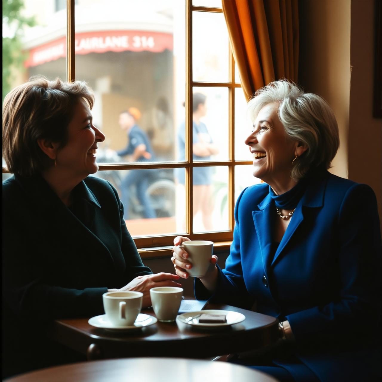 Duas mulheres conversando em um café acolhedor
