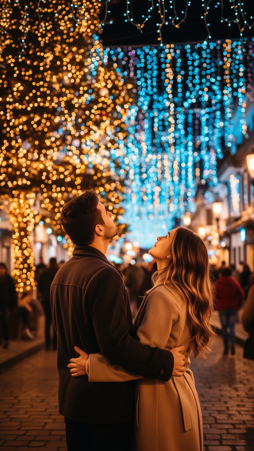 Casal contemplando as luzes do Natal Luz em Gramado